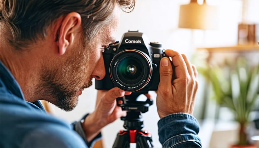 Person using a computer to look up Canon lens and camera compatibility information