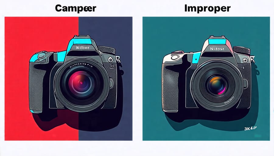 Contrasting examples of correct and incorrect hand placement when holding a camera vertically