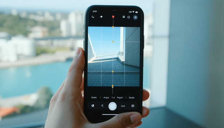 AI camera app showing rule of thirds grid lines for composing shots