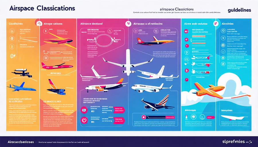 Visual representation of airspace classes and corresponding drone flight rules