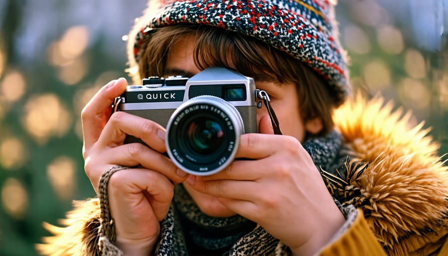 Person holding an Apple QuickTake camera, showcasing consumer-focused digital photography in the 1990s