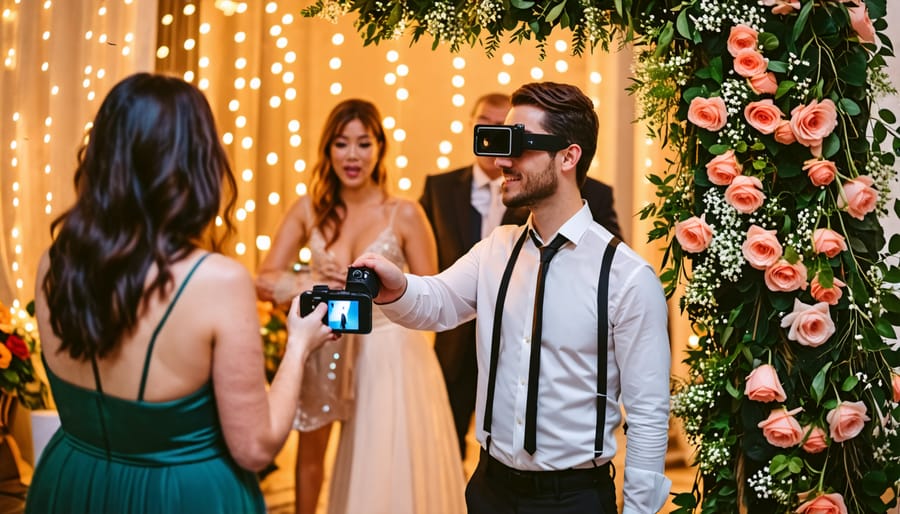 Augmented reality photo booth entertaining guests at a wedding event