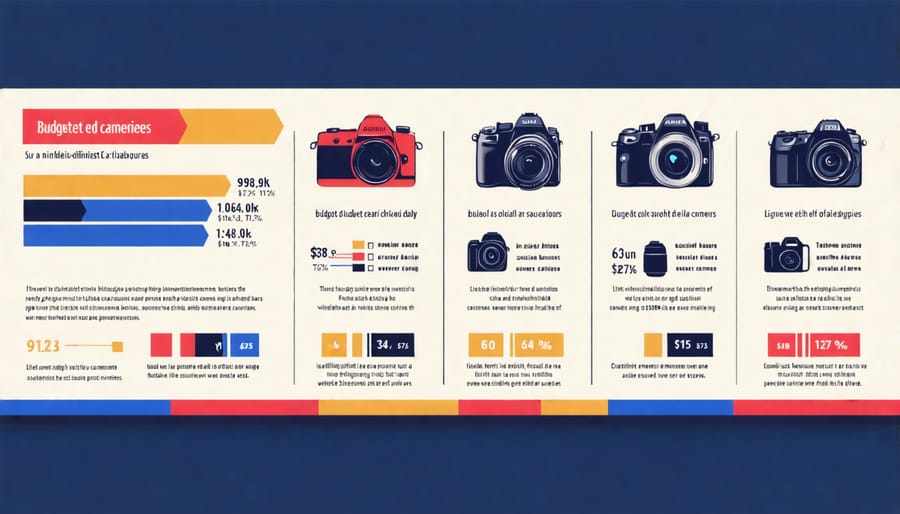 Infographic displaying budget ranges and camera examples like budget-friendly, mid-range, and premium options