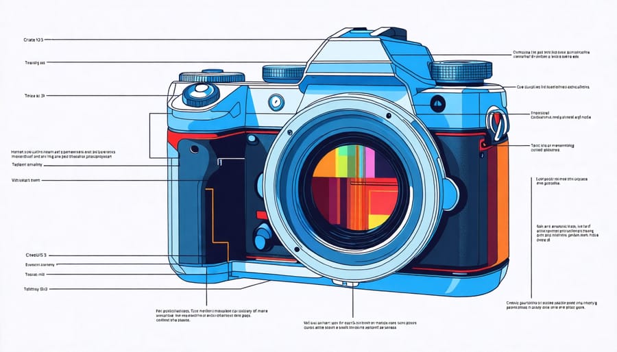 Diagram illustrating the structure of a camera sensor with labels for various components like pixels and circuitry