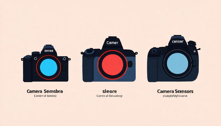 Diagram depicting various sensor sizes like full-frame, APS-C, and micro four-thirds for digital cameras