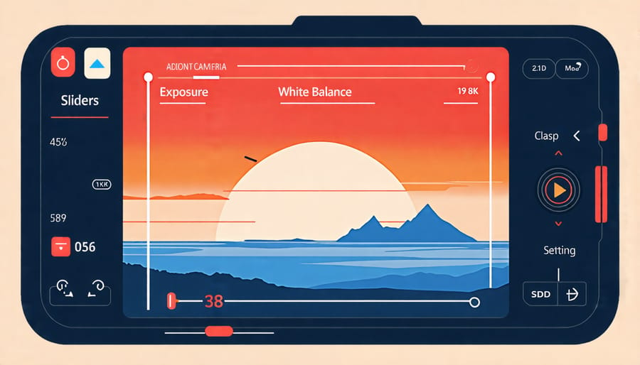 Graphic of exposure and white balance settings adjustments on an action camera