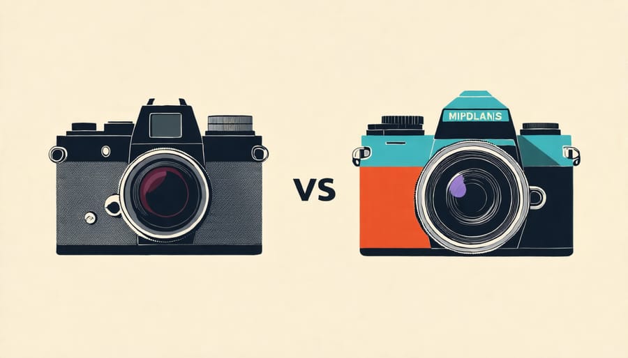 Illustration showcasing the transition from film to digital photography