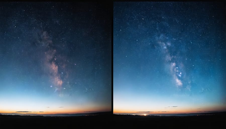 Comparison of night sky photos with different ISO settings