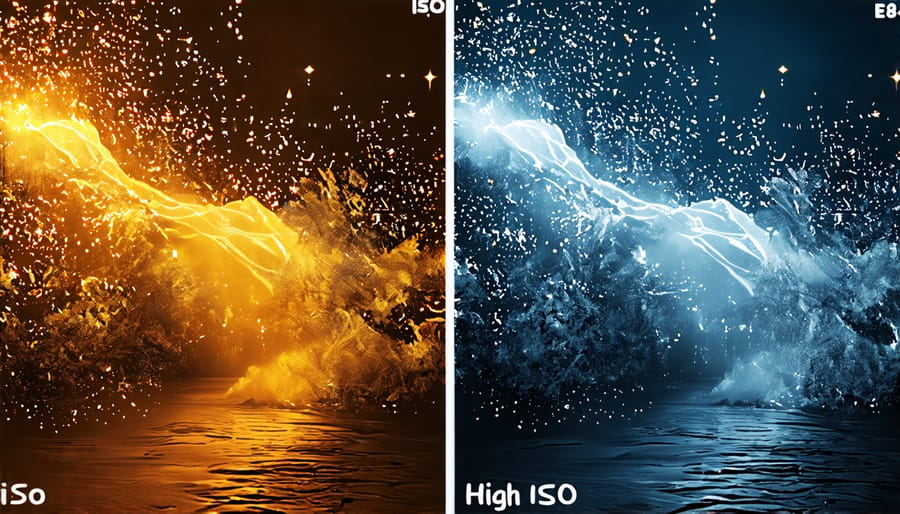 Comparison of low and high ISO photos in low light