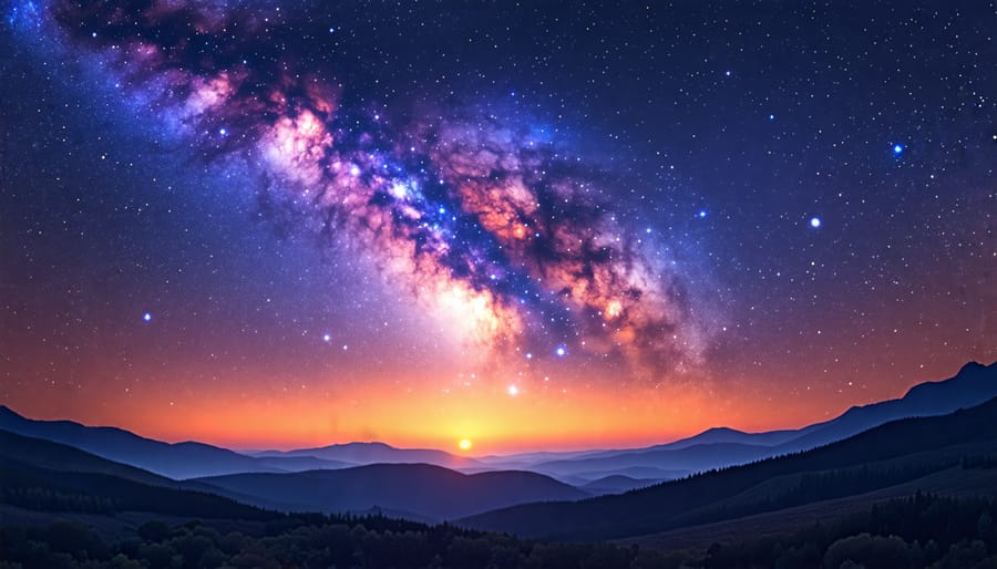 Beautiful Milky Way night sky over a silhouetted mountain range