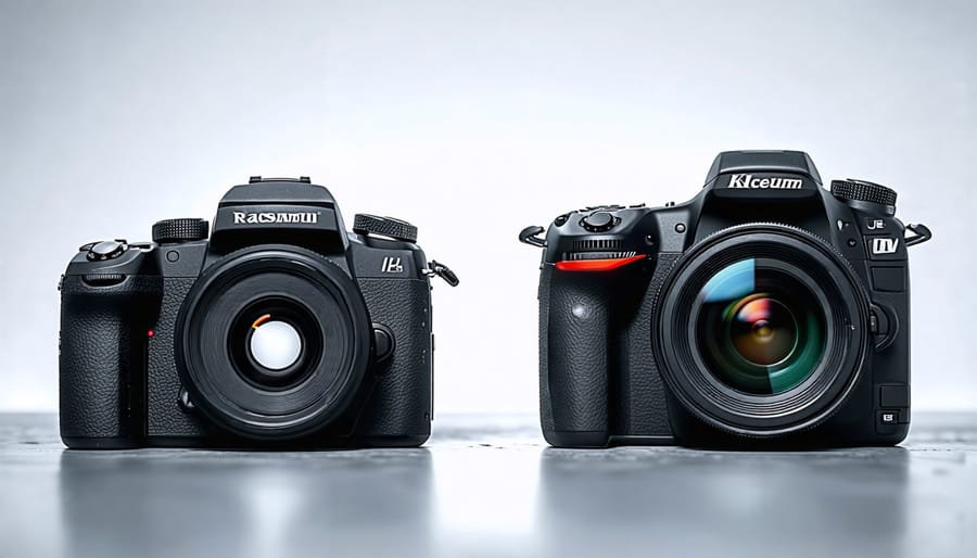 Mirrorless camera and DSLR showing the compact size of mirrorless