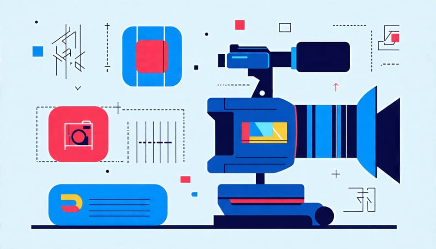 Diagram showcasing modern video camera features including resolution and connectivity