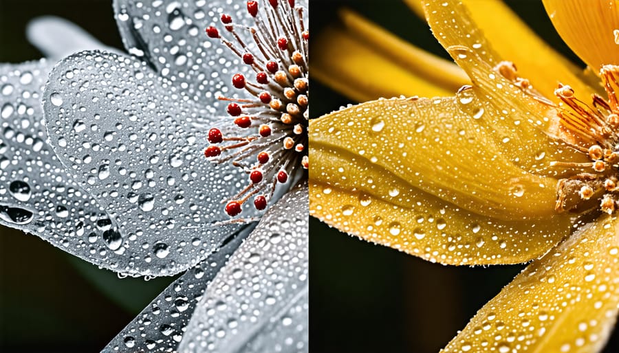 Comparison of a macro subject captured using natural light and diffused flash techniques