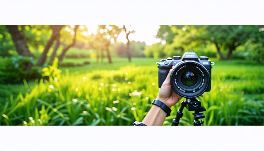 Photographer using an eco-friendly camera to capture nature