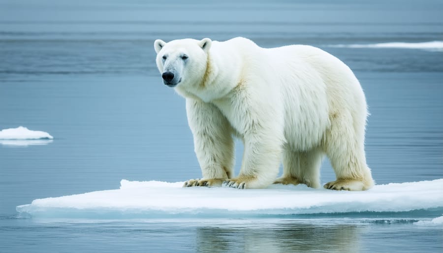 Polar bear on shrinking ice floe, highlighting the impacts of climate change