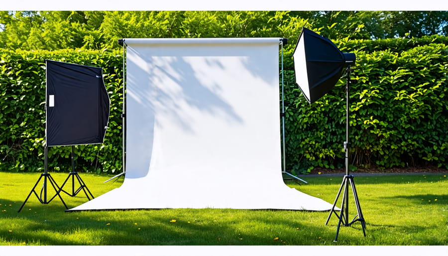 Example of a portable collapsible backdrop being used in an outdoor photography session