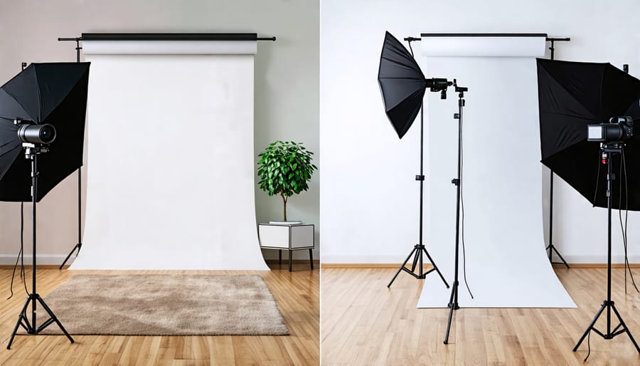 Contrasting studio arrangements for portrait and product photography