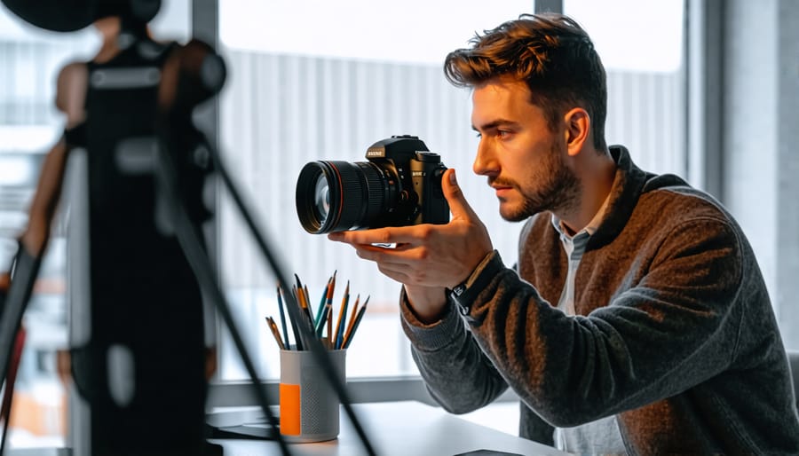 Photographer preparing AR equipment for a creative photoshoot