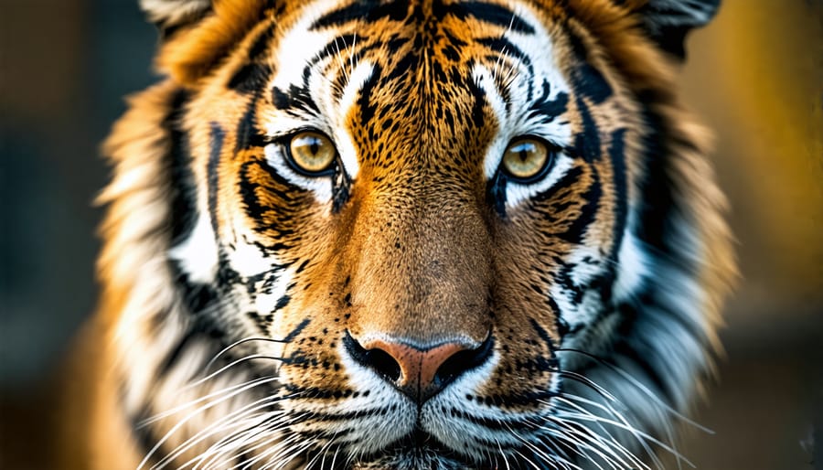 Portrait of a tiger with intense eyes and blurred background