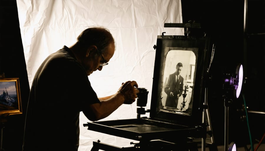 Demonstration of the wet plate collodion process in a traditional darkroom environment