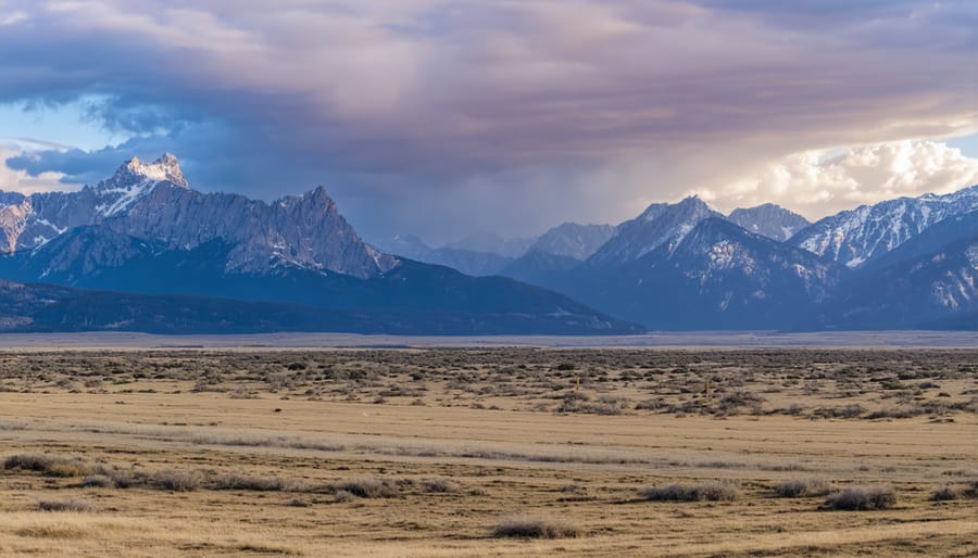 Expansive panoramic view of mountains and sky, demonstrating wide-format dimensions