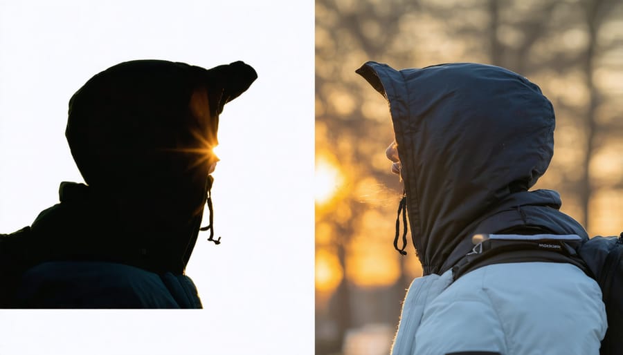 Comparison of photos with and without a sun hood demonstrating reduced lens flare