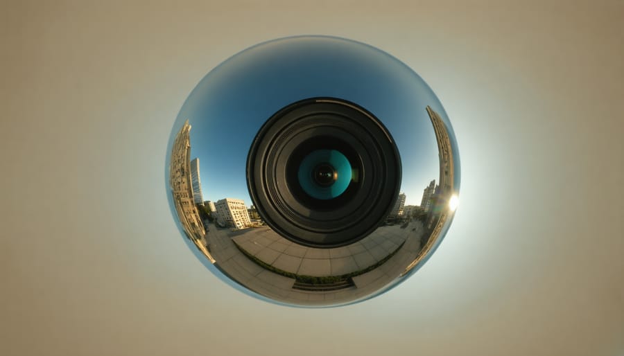 Conceptual illustration of 360 degree photography process and result