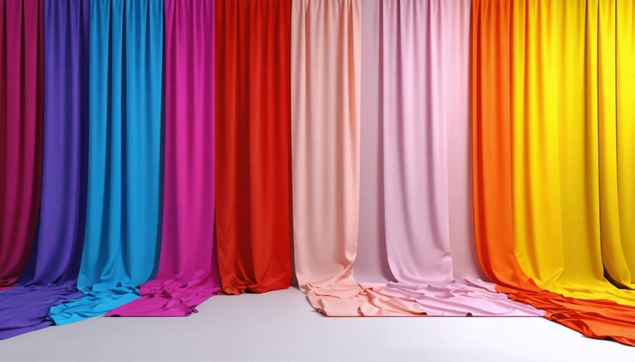 Elegant fabric backdrop with curtains and drapes in pastel colors