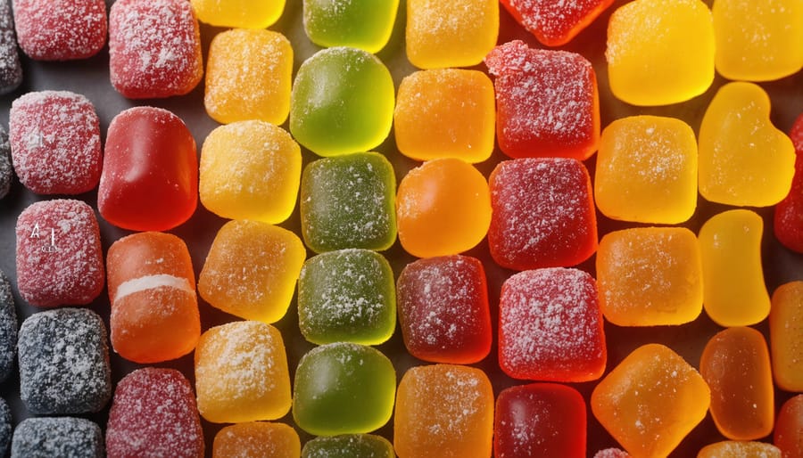 Assorted freeze-dried candies displayed with different types of lighting to highlight textures and colors