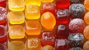 A close-up image of assorted freeze-dried candies, highlighted with diverse lighting techniques to enhance their textures and colors.