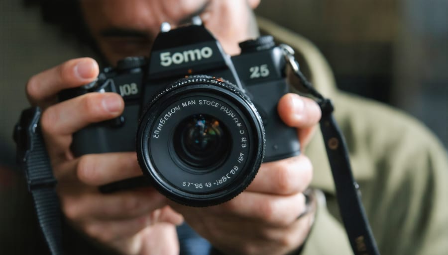 Demonstration of loading film into a classic 35mm camera