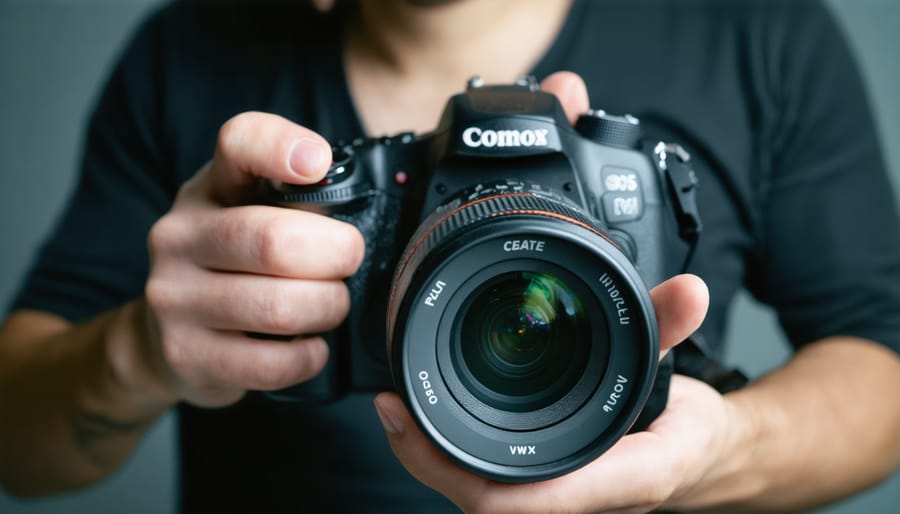 Demonstration of correct right-hand grip on a camera