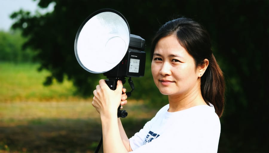 Example of using a speedlight flash for outdoor portrait photography