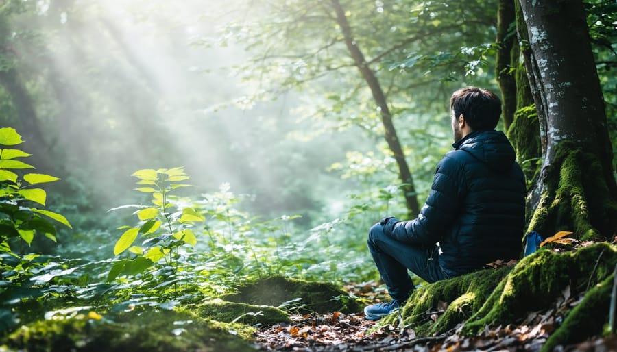 Person taking a mental break by walking in nature during the incubation stage