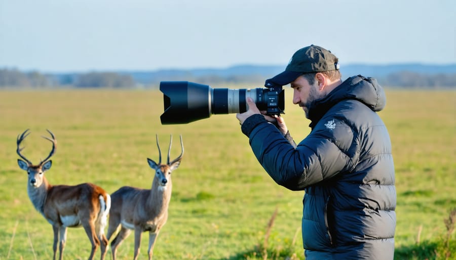 Demonstration of using a telephoto zoom lens for wildlife photography