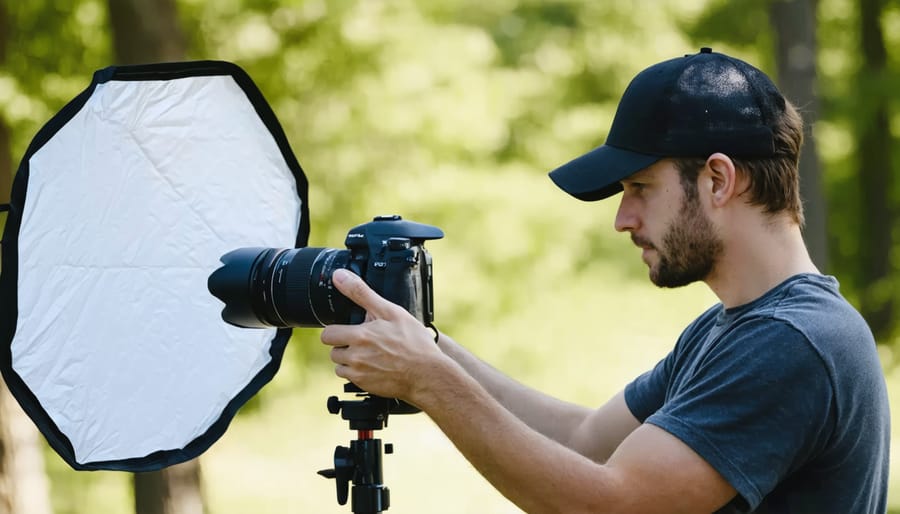 Demonstration of using a reflector to enhance natural light in minimalist photography