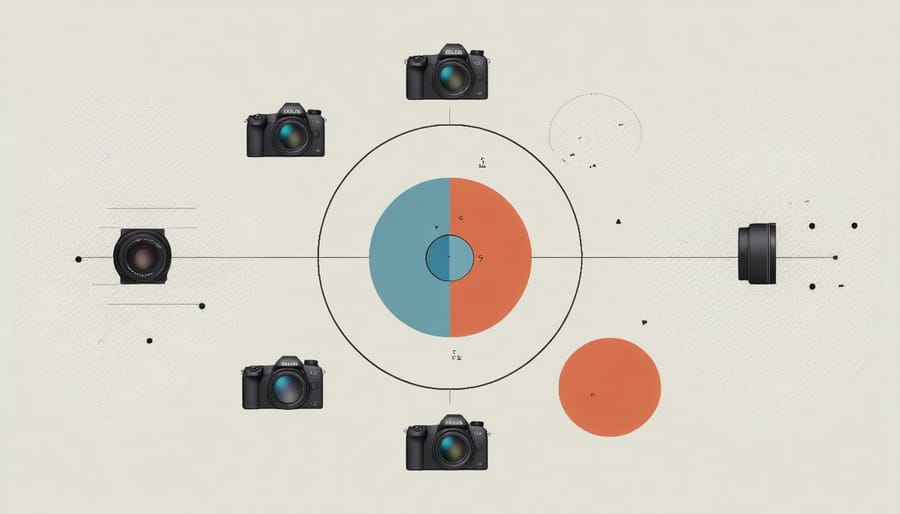 Technical illustration of 360-degree camera positioning and coverage zones