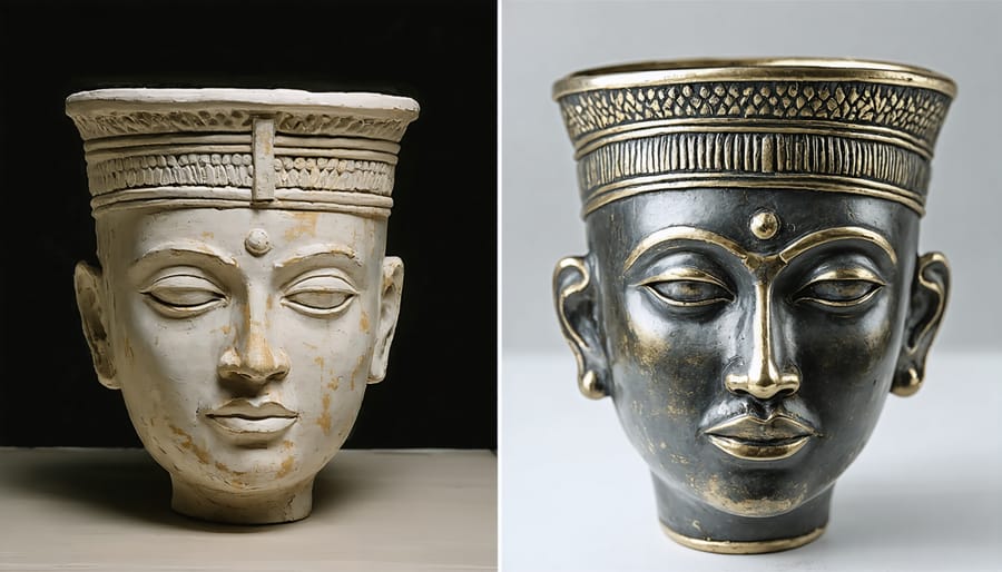 Comparison showing proper lighting techniques for 3D photography of historical artifacts