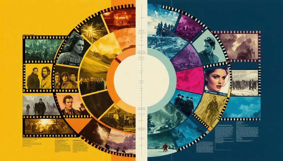 Interactive color wheel with movie scene examples demonstrating complementary color relationships