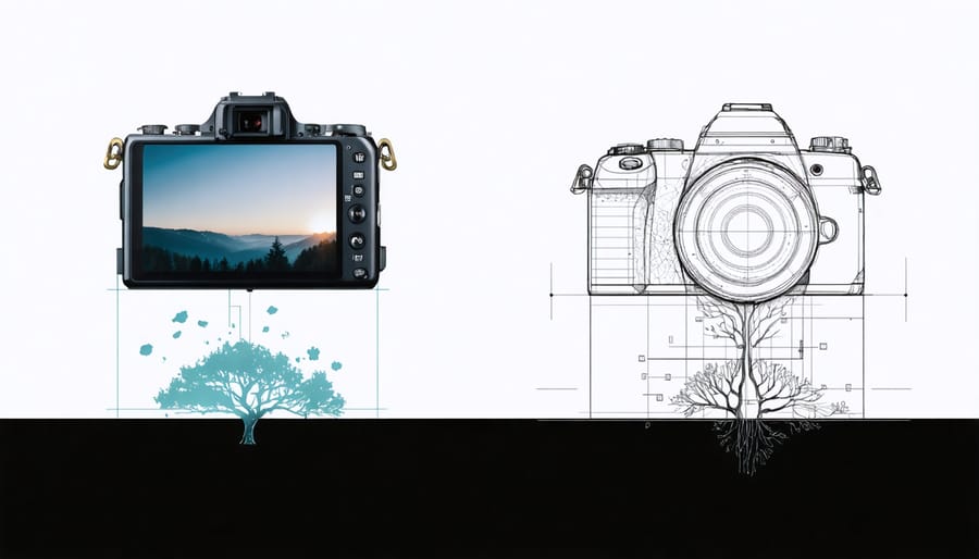 Side-by-side comparison of digital and film photography environmental impacts