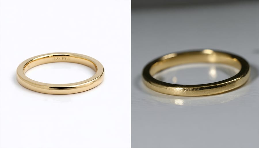 Comparison showing the same ring photographed with poor versus professional lighting setup