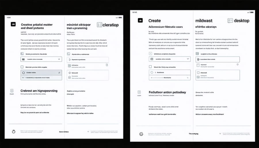 Split screen showing similar features between smartphone and desktop interfaces