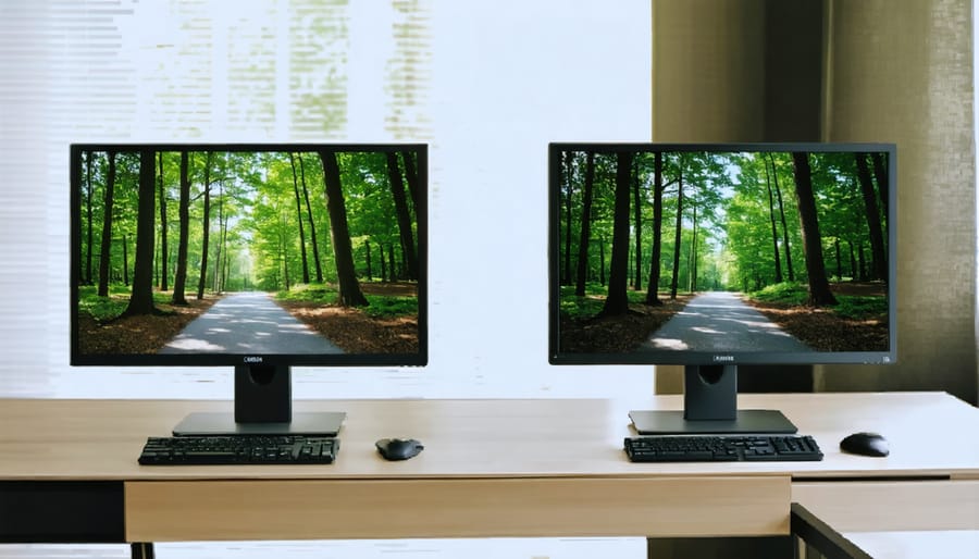 Side-by-side comparison showing color differences between calibrated and uncalibrated monitors