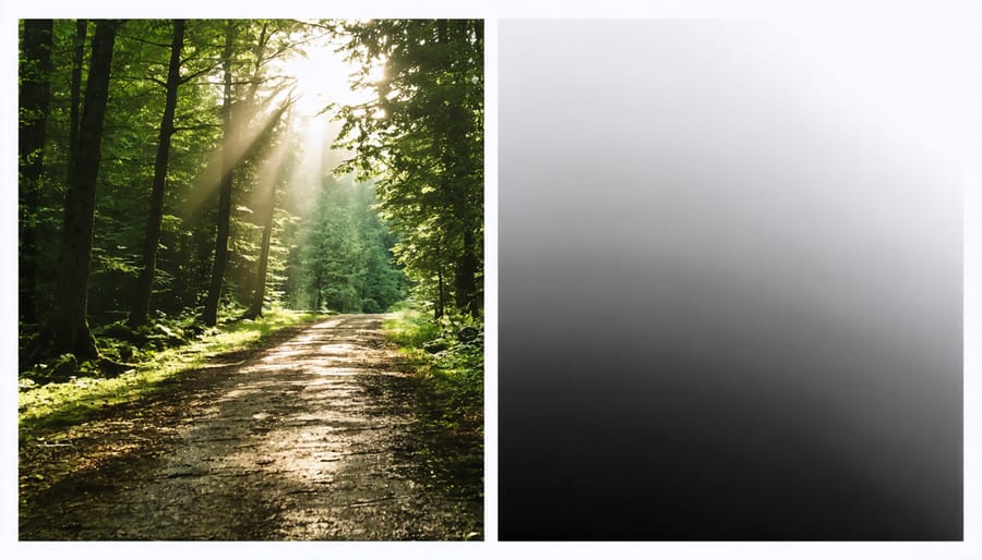 Before and after editing comparison showing transformation of an image into monochromatic color scheme