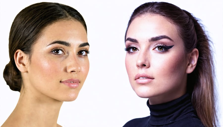 Side-by-side comparison of a portrait before and after professional retouching