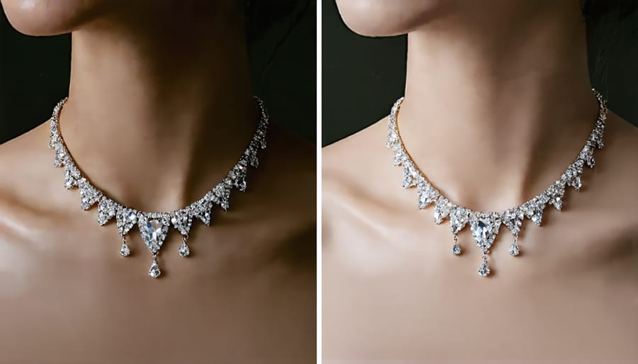 Comparison of jewelry photography with uncontrolled versus controlled reflections