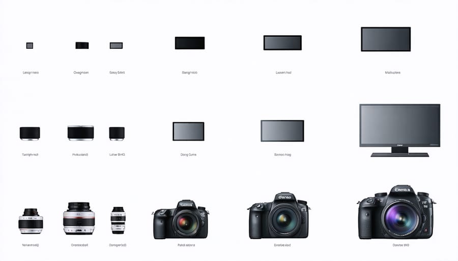 Size comparison chart of common digital camera sensors including Full Frame, APS-C, and Micro Four Thirds