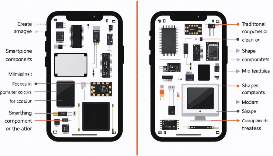 Infographic showing parallel components between smartphone and desktop computer architecture