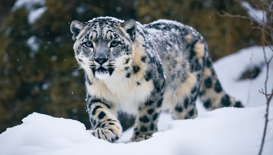 Snow leopard perched on a rocky mountain ledge at sunset, showcasing the power of wildlife photography in conservation