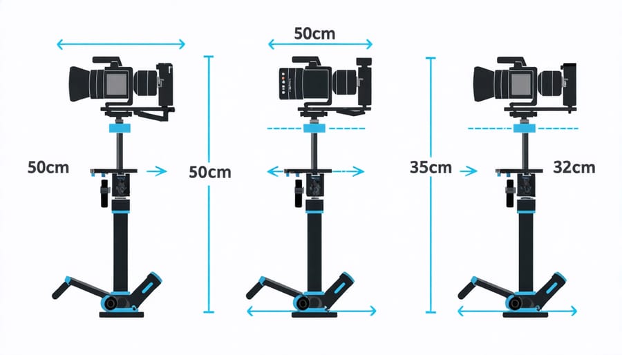 Technical illustration of Steadicam components and balance points